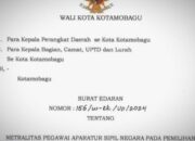 Pemkot Kotamobagu Terbitkan Surat Edaran, ASN Diminta Netral Dalam Pilkada Serentak 2024